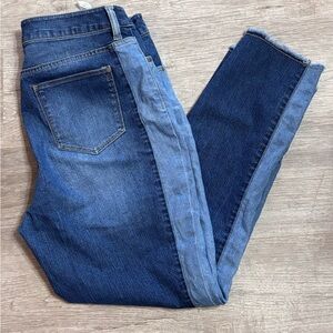 Chico’s sz 1.5 stretch girlfriend ankle slim leg jeans 8 10 frayed two toned EUC